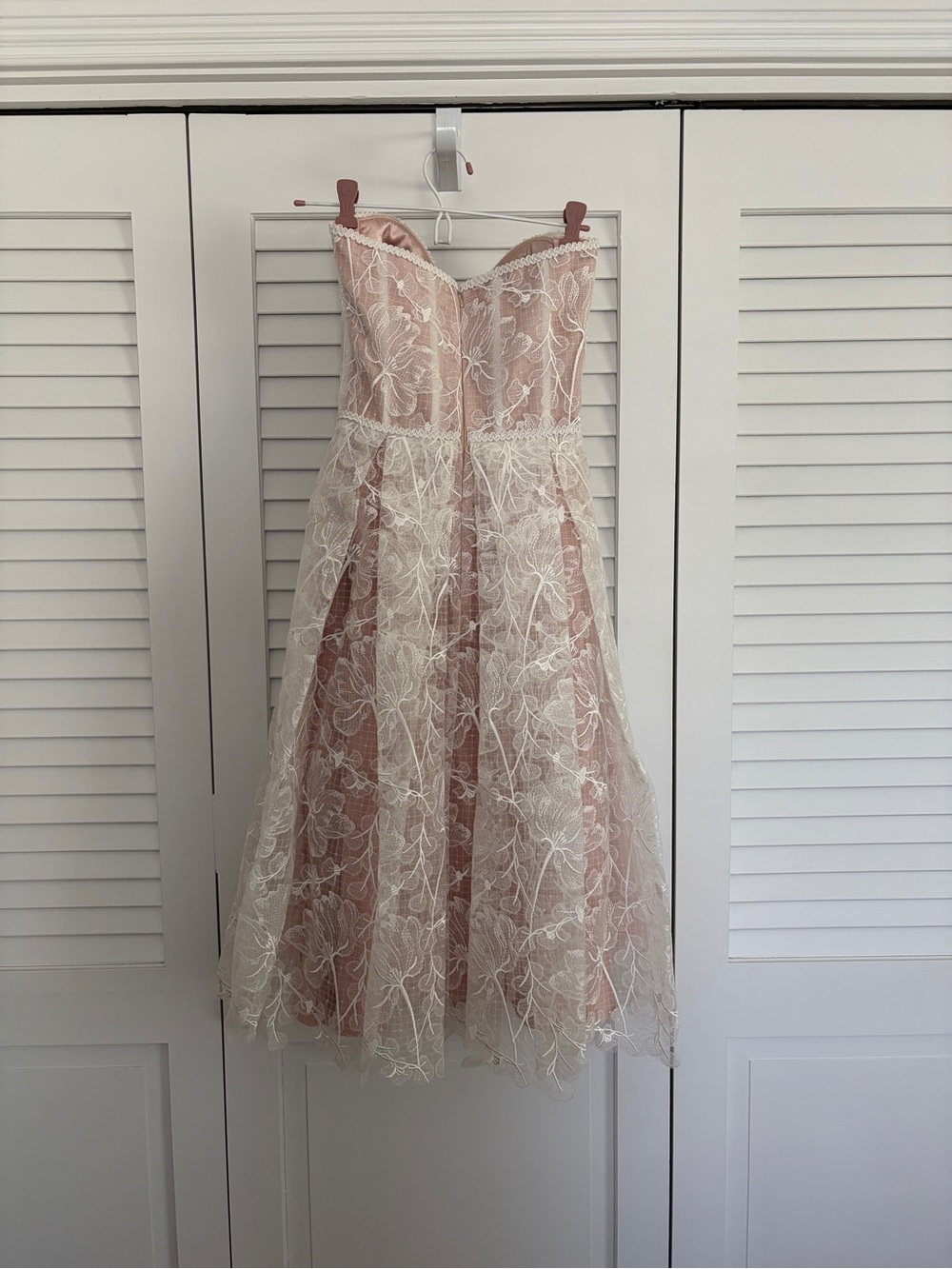 NADINE MERABI Discontinued “Olivia” White Strapless Lace Midi Dress - Picture 3 of 14